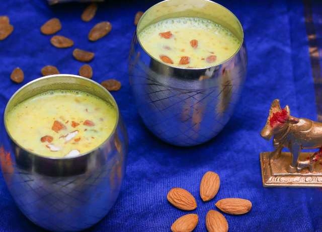 Rose Flavoured Golden Almond Milk - Badam Doodh