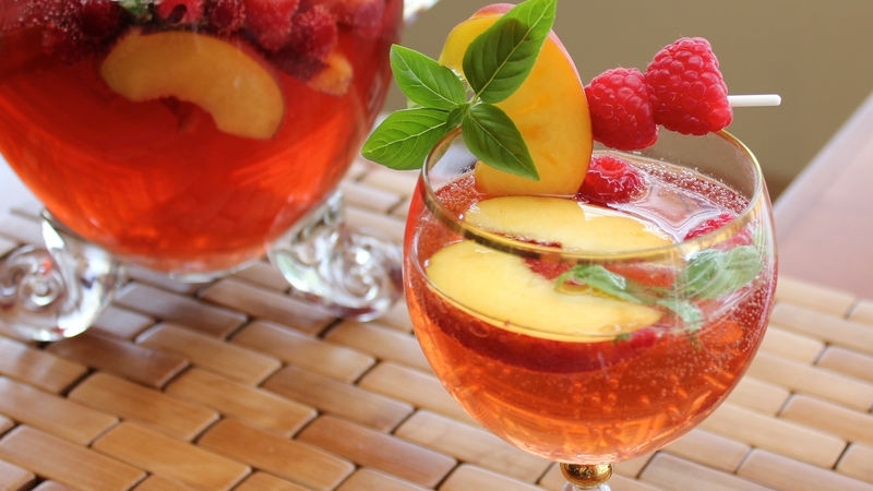 Basil, Peach and Raspberry Summer Sangría