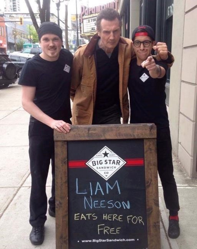  Neeson stopped by sandwich shop for  free  food 