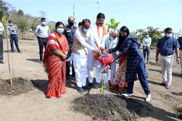 Chief Minister Chouhan Planted Almond and Moulshree Saplings in Smart Garden