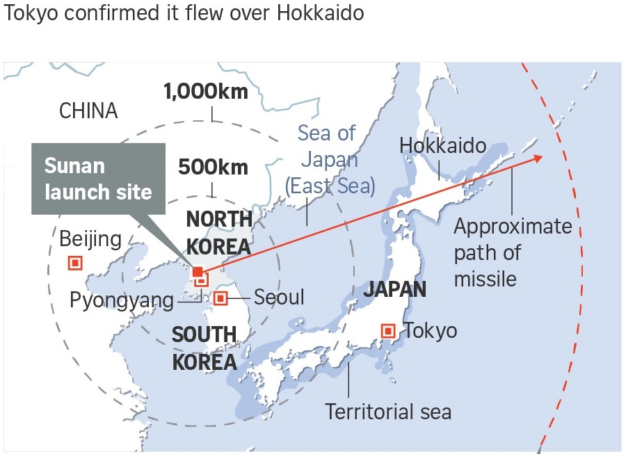 N.Korea fires missile over Japan 